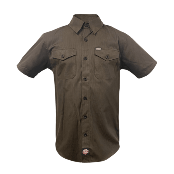 Dixxon Workforce Short Sleeve Work Shirt Brown-Black Striped, 3XLarge