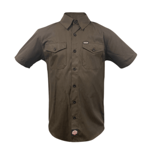 Dixxon Workforce Short Sleeve Work Shirt Brown-Black Striped, Large