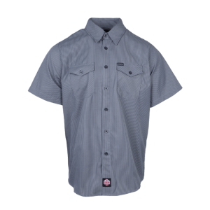 Dixxon Workforce Short Sleeve Work Shirt Grey-Brown Striped, 2XLarge