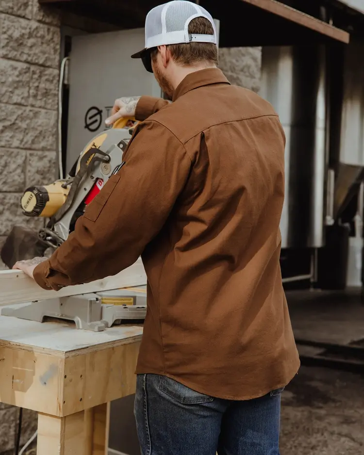 Dixxon Long Sleeve Work Shirt, Brown - Image 3